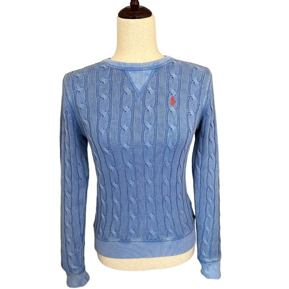 Polo Ralph Lauren Sweaters - Polo by Ralph Lauren cotton pullover sweater faded blue cable knit